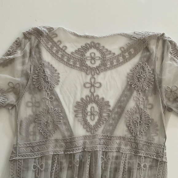 Lace Sheer Kimono Duster OS Gray Boho Hippie Festival Dainty Ethereal Fairycore - Picture 11 of 12